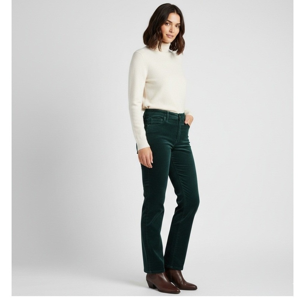 Talbots Flawless High-Waist Straight-Leg Velveteen Pants Women's 10P Green 7157‎